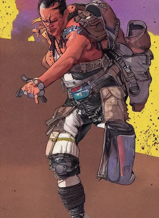 Image similar to apex legends pro wrestler. concept art by james gurney and mœbius.