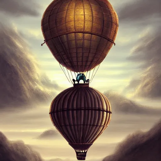 Image similar to old air balloon, epic fantasy, detailed, intricate, digital painting, concept art, realistic, smooth, focus, rim light