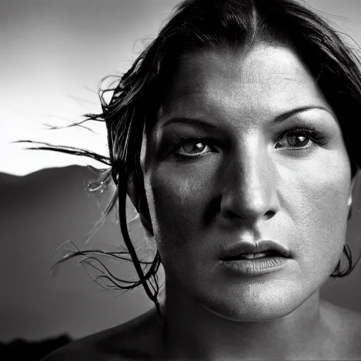 Prompt: dramatic lighting, a close - up studio photographic portrait of gina carano by steve mccurry