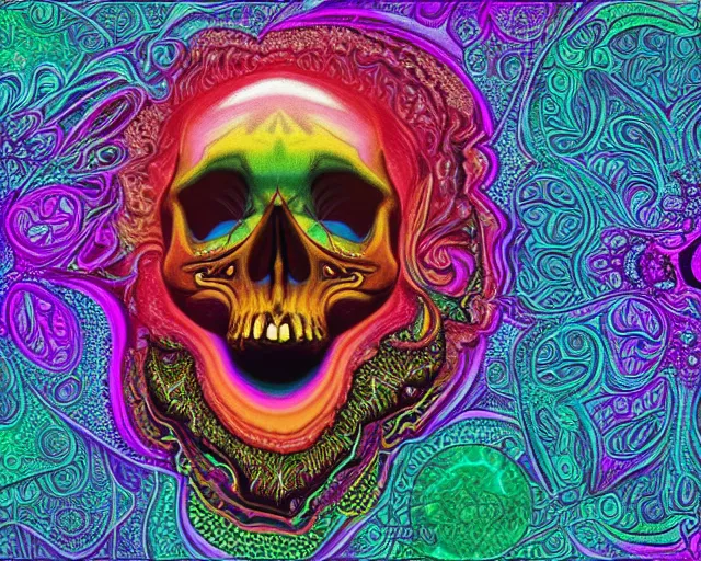 Prompt: skull fractals, digital art, psychedelic skulls