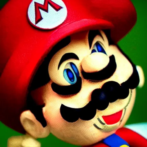 Image similar to a marionette of mario, 8 k, exquisite detail, vintage, grain