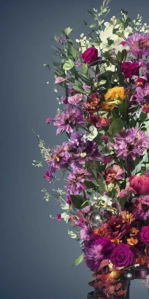 Image similar to a lovely mechanical bouquet of flowers, highly detailed, octane render, cinematic