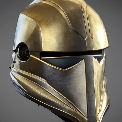 Image similar to realistic crusader helm design inspired by star wars, epic scale, character concept art, face symmetry, intricate accurate details, artstation trending, octane render, cinematic color grading, soft light, rule of thirds, golden ratio, like a professional model, cinematic, 8 k, clear.