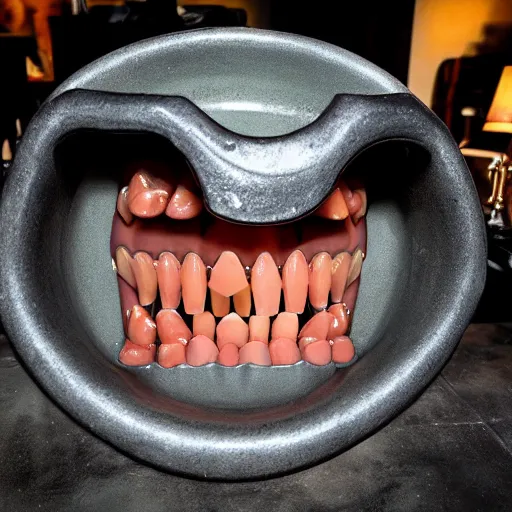 Image similar to a demonic toilet bowl with human teeth