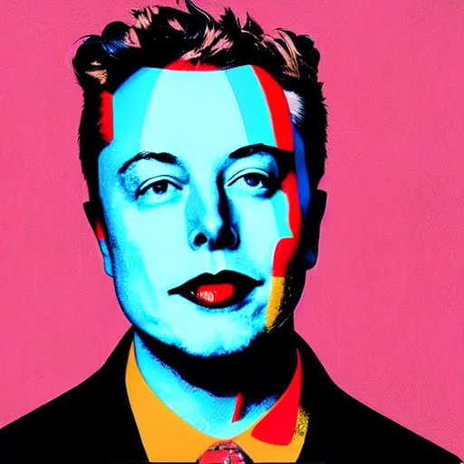 Prompt: the portrait of euphoric elon musk, colorful pop art, modern art, by andy warhol