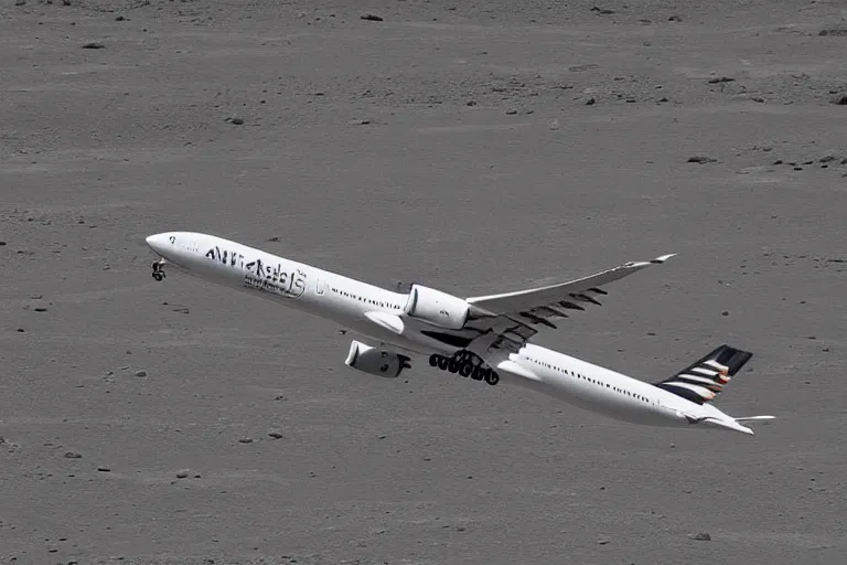 Prompt: “Airbus a350 plane taking off from Mars, 50mm”