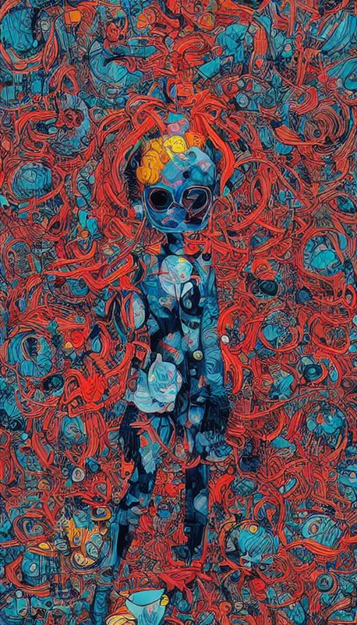 Prompt: techno artwork, by james jean,