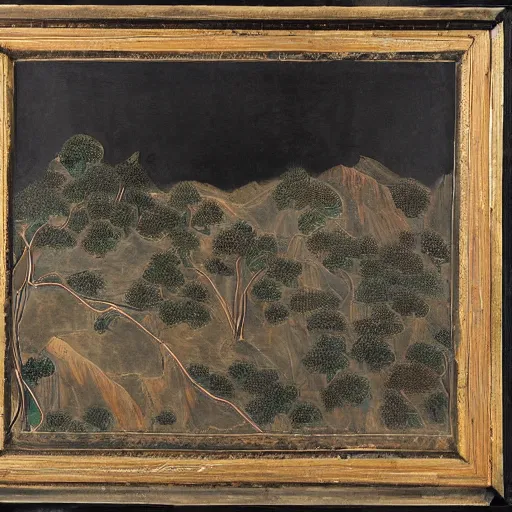 Image similar to landscape composed of obsidian, painting, highly detailed