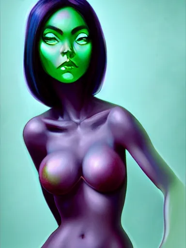 Prompt: green alien girl, portrait, digital painting, elegant, beautiful, highly detailed, artstation, concept art