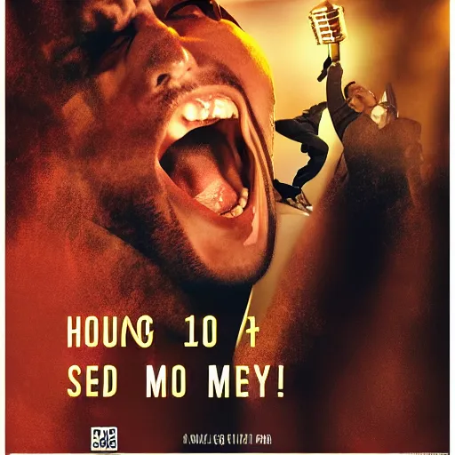 Image similar to broadway poster of an young angry man screaming, high definition, highly detailed, photo-realistic, 8k