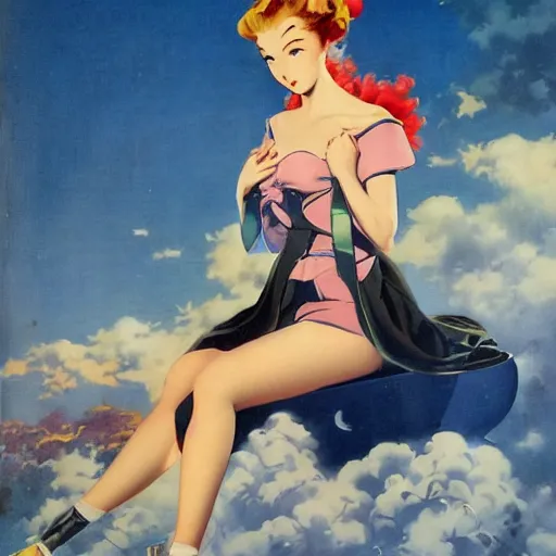 Image similar to Anime art by Gil Elvgren and Sakimichan and Enoch Bolles