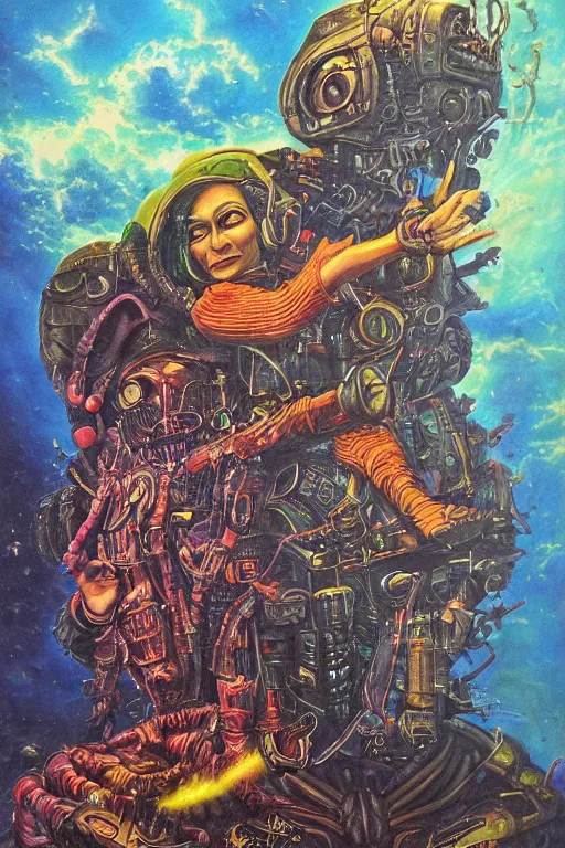 Image similar to the dirdir by jack vance, mike mignogna, lisa frank, highly detailed, vintage dark sci fi, oil painting