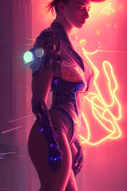 Image similar to portrait futuristic wizard Girl with thunder and fire sparkles and starlight, n future cyberpunk tokyo rooftop , ssci-fi, fantasy, intricate, very very beautiful, elegant, human anatomy, human structure, neon light, highly detailed, digital painting, artstation, concept art, smooth, sharp focus, illustration, art by tian zi and WLOP and alphonse mucha