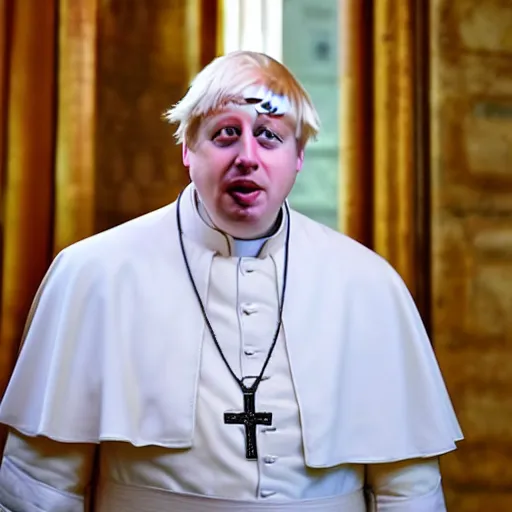 Prompt: Boris Johnson as the Pope, high quality photograph