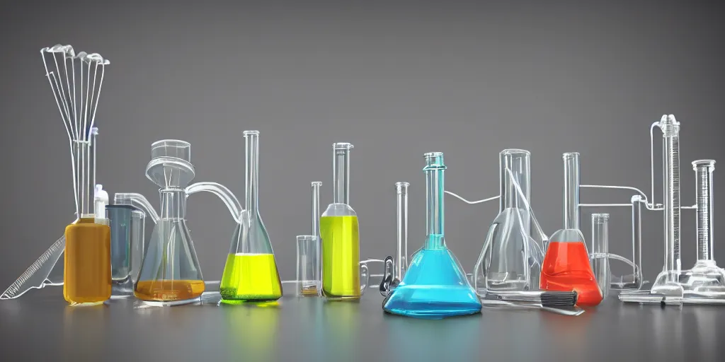 Image similar to instruments being used to mix chemicals, scientist, blender, 3d, apartment