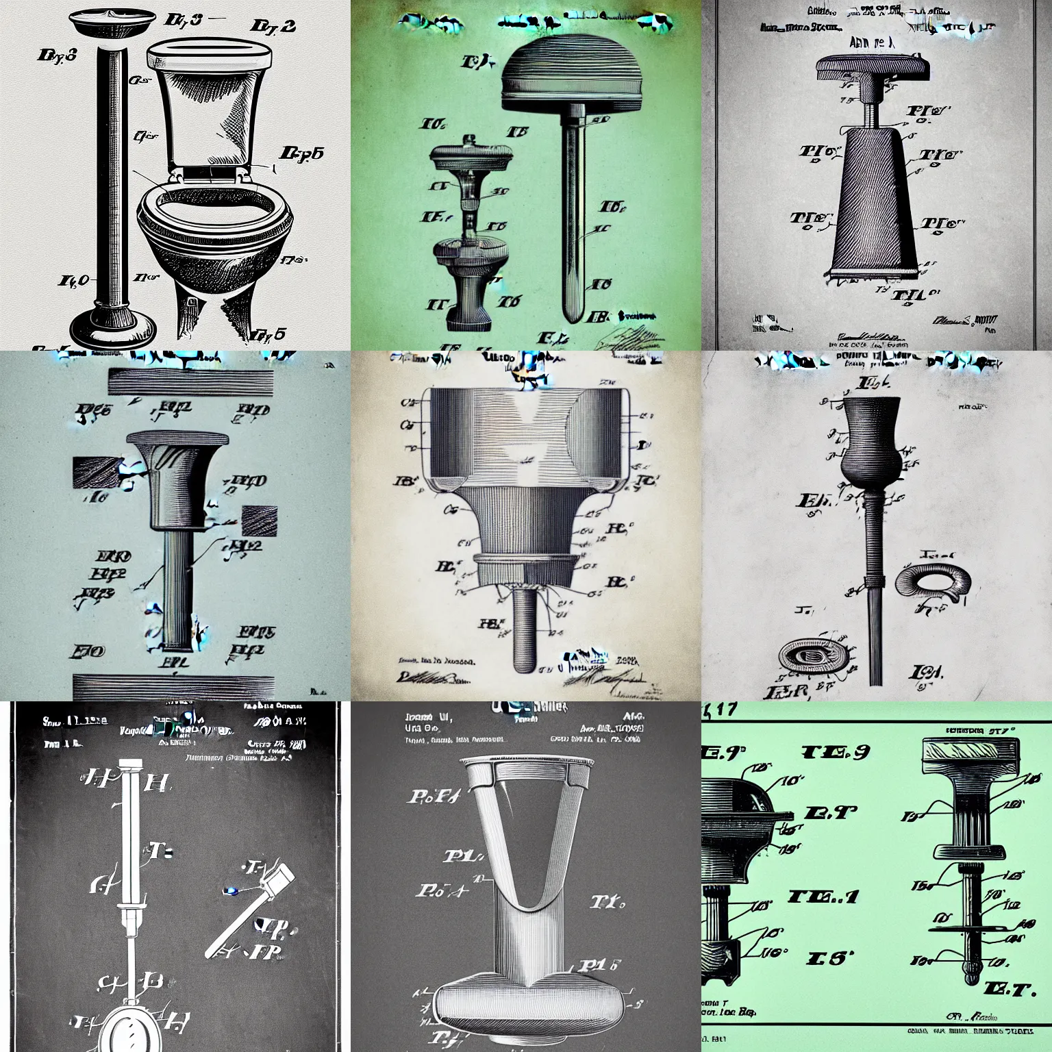 Prompt: Illustration of a US Patent of a toilet plunger