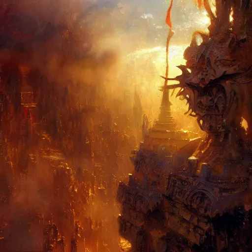 Image similar to the kingdom of the mad god, close - up, painting by gaston bussiere, craig mullins, 4 k, 8 k, trending on artstation, artstationhd, artstationhq, highest detail