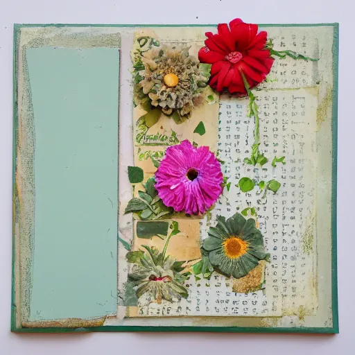 Prompt: pressed flowers in a scrapbook