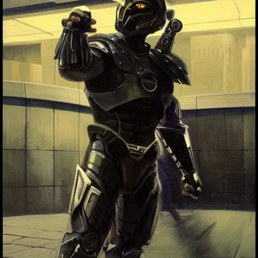 Prompt: sylvester stallone in cyber spartan armor, tech noir, wet reflections, prism, atmospheric, ambient, pj crook, syd mead, livia prima, greg rutkowski, edward hopper