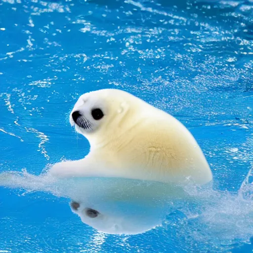 Image similar to sports photo of baby harp seal swimming in olympic pool