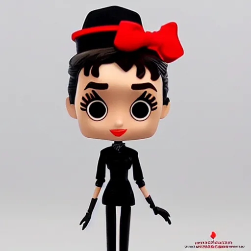 Image similar to audrey hepburn, stop motion vinyl action figure, plastic, toy, butcher billy style