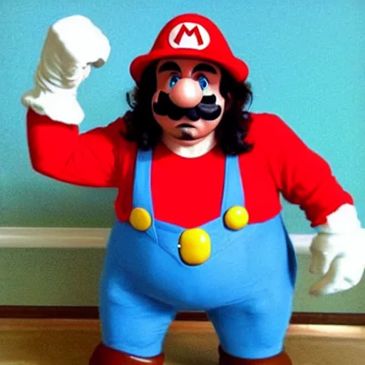 Image similar to ron jeremy as mario from super mario bro.