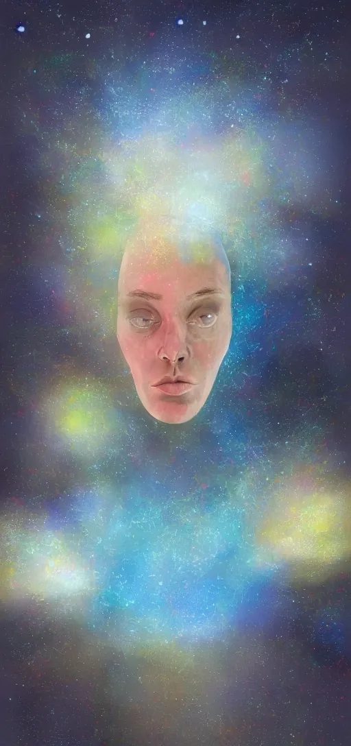 Image similar to a portrait of the space between existing and not, what lies beyond the known universe, digital art, painting, honest