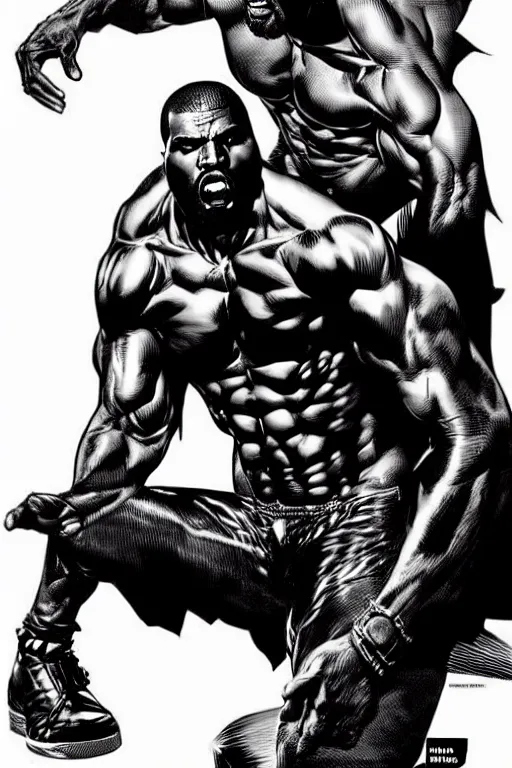 Prompt: character art by mike deodato, kanye, absolute chad