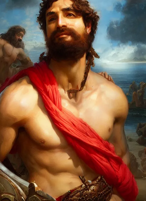 Prompt: greek hero odysseus, digital art by eugene de blaas and ross tran, vibrant color scheme, intricately detailed, in the style of romanticism, cinematic, artstation, greg rutkowski