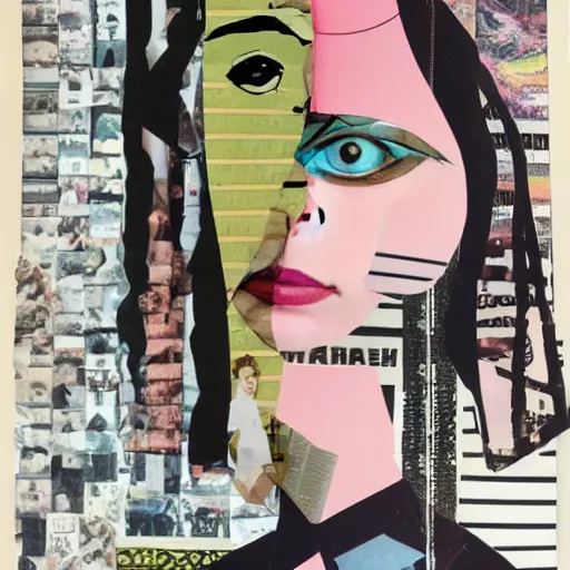 prompthunt: a beautiful collage portrait of a depressed girl, made in a  magazine clipping collage style, clippings of a fashion magazine, made by a  depressed art student