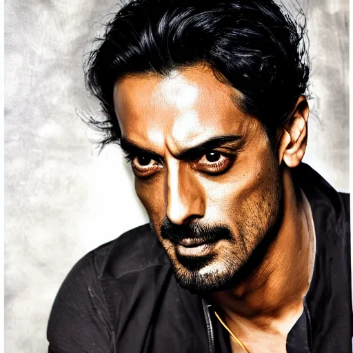 Prompt: portrait of arjun rampal, 1 0 0 mm, studio lighting, realistic