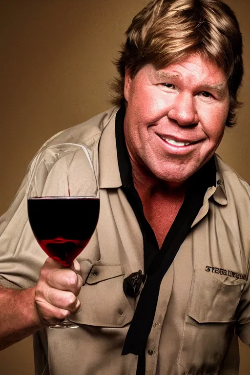 Image similar to 📷 portrait of steve irwin the wine 🍷, made of drink, still image, dynamic lighting, 4 k