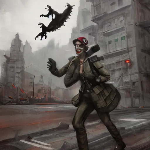 Image similar to a detailed matte painting of a cyborg velociraptor wearing a beret, in nazi occupied france, french resistance, 8 k, artstation, art in a noir crime novel style