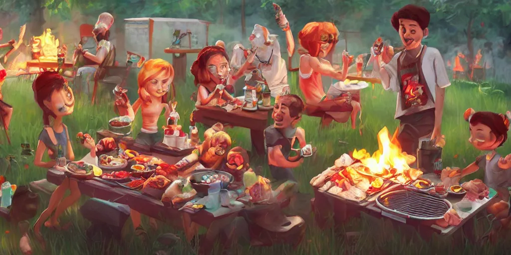 Image similar to barbeque party, artstation