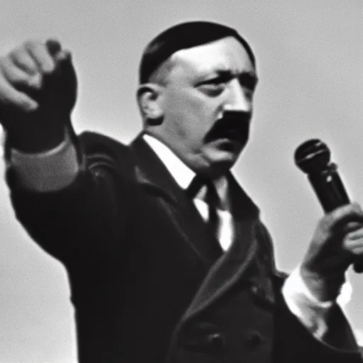 Image similar to A still of Hitler performing in a 1970s funk band