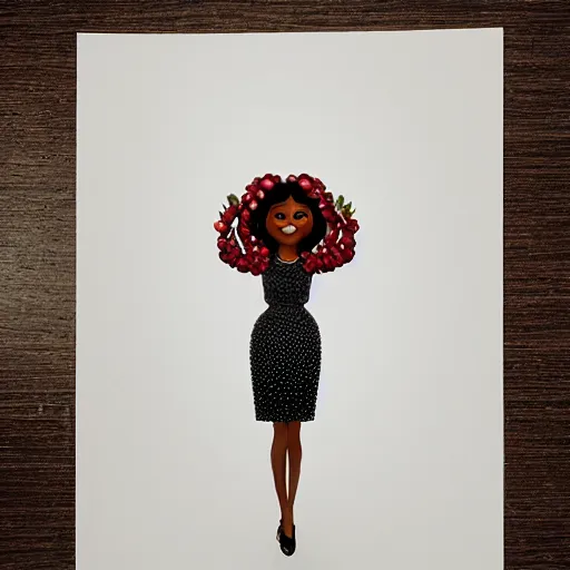 Image similar to photo of a pomegranate shaped like michelle obama standing tall, smiling softly, sharp detailed face, highly detailed, artstation, 8 k