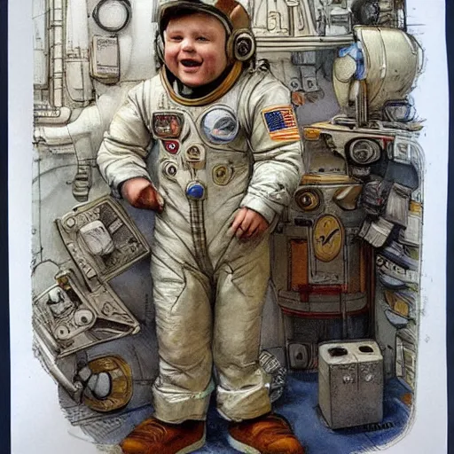 Image similar to boy in a retro space suit in a cluttered inventors shop . muted colors. by Jean-Baptiste Monge !!!!!!!!!!!!!!!!!!!!!!!!!!!!!!!!!!!!!!!!