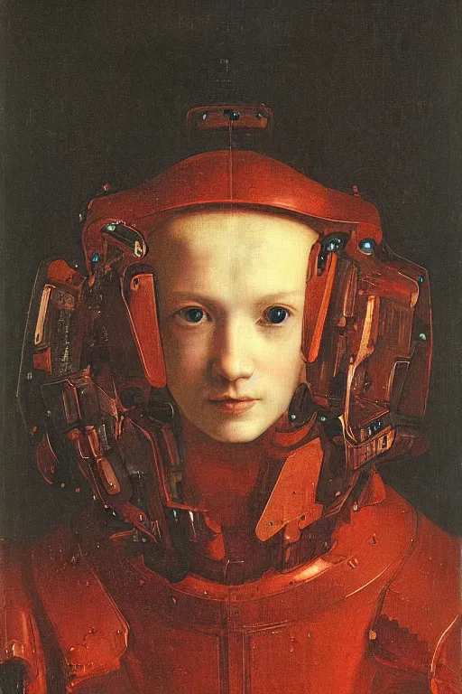 Image similar to a close - up portrait of a cyberpunk cyborg girl, by jan van eyck, rule of thirds