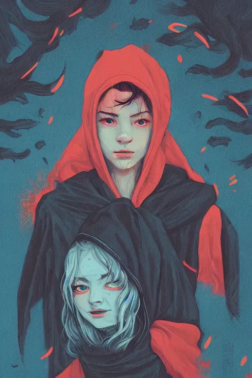 Image similar to portrait of a witch fire with hoodie by Sachin Teng and wlop