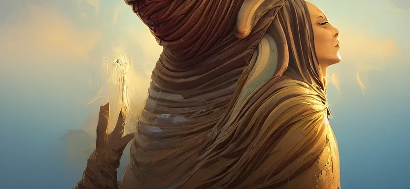 Prompt: sacred man masked dune dynasty, blue dunes, epic, magic light, ghosts, acanthus scroll, ceremonial clouds, dripping paint, fibonacci rhythm, artstation, art germ, wlop, karol bak, christopher balaskas, ross tran