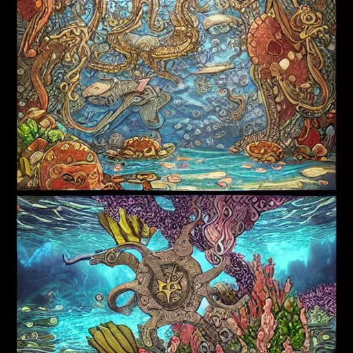 Image similar to underwater scene, d & d style, trending on artstation, colorful, intricate, highly detailed art by aurore folny