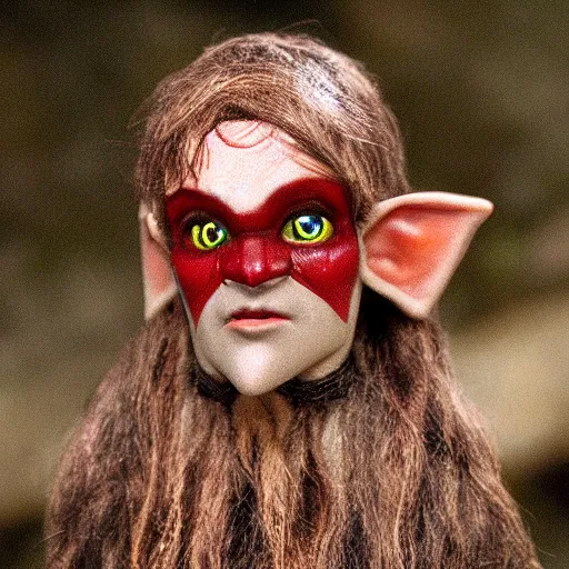 Prompt: An elf with an ashen complexion, large red eyes without irises. .