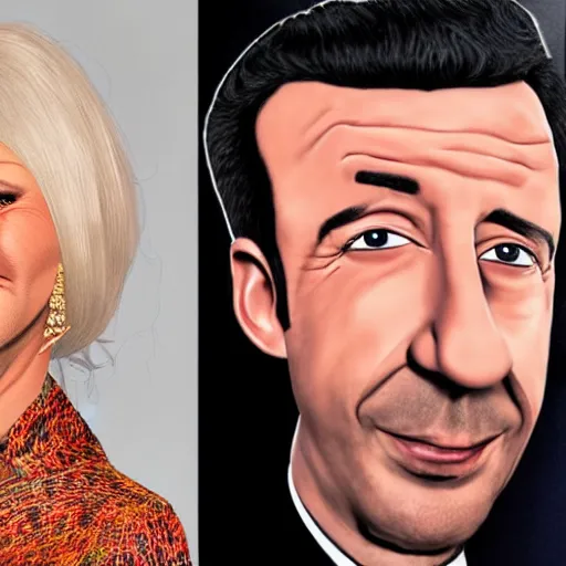 Prompt: a helen mirren caricature drawing of adam sandler