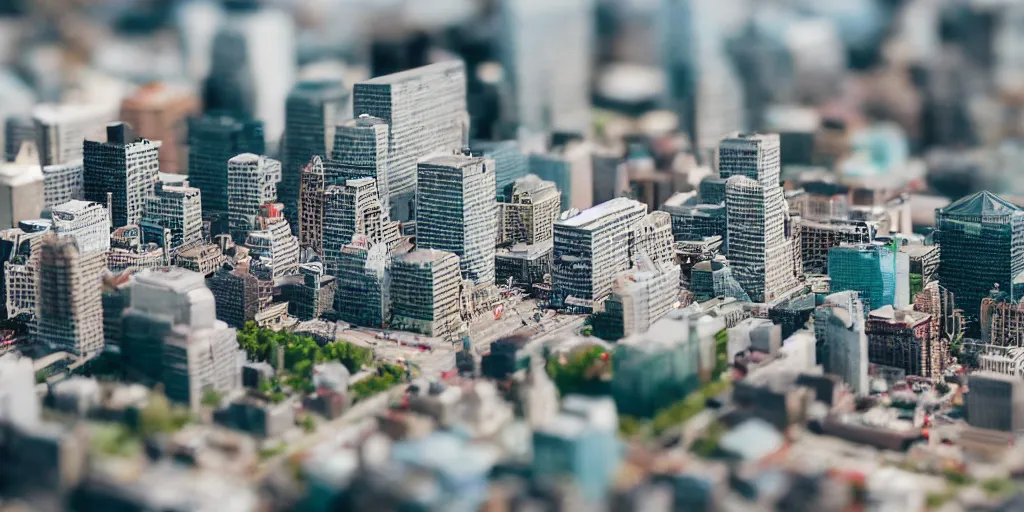 Image similar to a miniature diorama of downtown montreal, macro photography, tilt shift