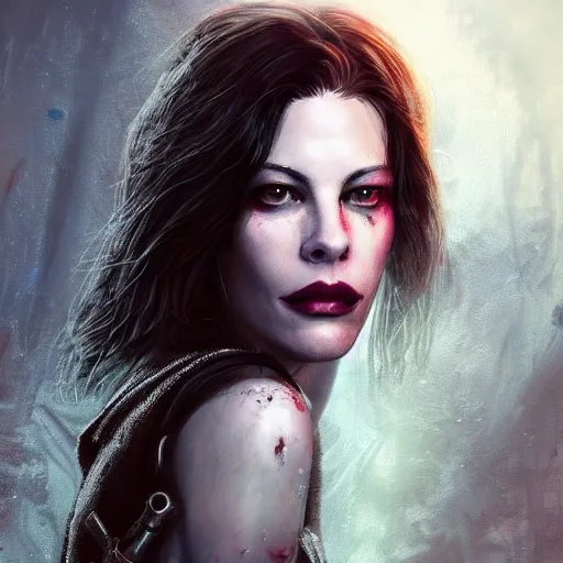 Prompt: liv tyler portrait, dystopia core, apocalyptic, armor, warrior, dramatic, sharp focus, fiction, neon, fantasy, hyper detailed, digital art, trending in artstation, cinematic lighting, studio quality, smooth render, unreal engine 5 rendered, octane rendered, art style and nixeu and wlop and krenz cushart