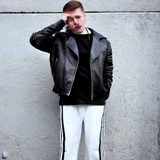 gopnik in a black leather jacket, white Adidas pants, | Stable ...