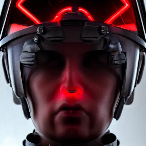 Image similar to close up of evil futuristic dystopian regime soldier, plasma gun, angry, blonde hair, helmet, human, female, concept design, contrast, hot toys, kim jung gi, greg rutkowski, zabrocki, karlkka, jayison devadas, trending on artstation, 8 k, ultra wide angle, pincushion lens effect, red and black color scheme