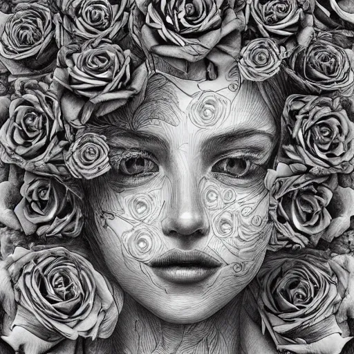 Prompt: the anatomy of a head of lettuce with roses that resemble a beautiful woman, an ultrafine detailed painting by james jean, intricate linework, bright colors, final fantasy, behance contest winner, vanitas, angular, altermodern, unreal engine, global illumination, radiant light, detailed and intricate environment