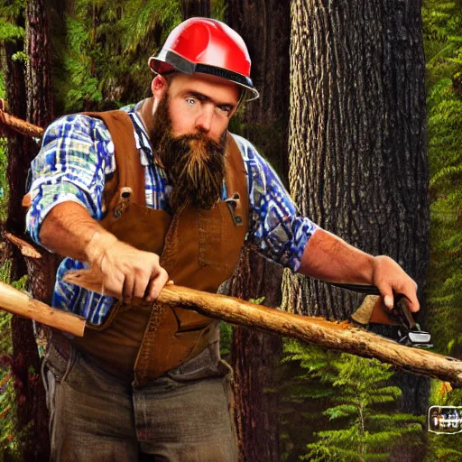 Image similar to Lumberjack Fantasies photo-realistic, highly detailed, sharp focus