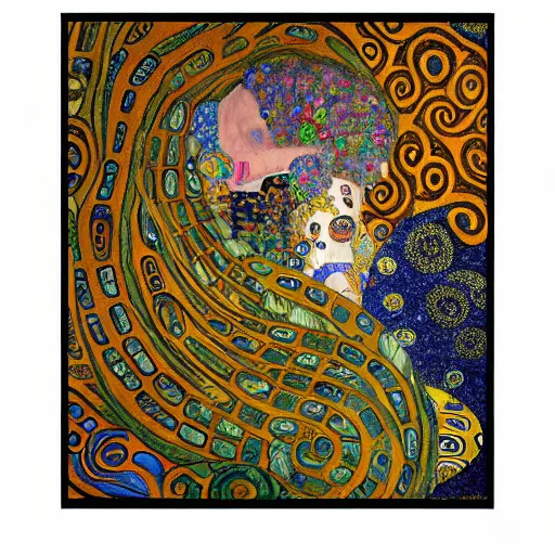 Prompt: complex ouroboros feathered serpent biting its tail large painting by gustav klimt